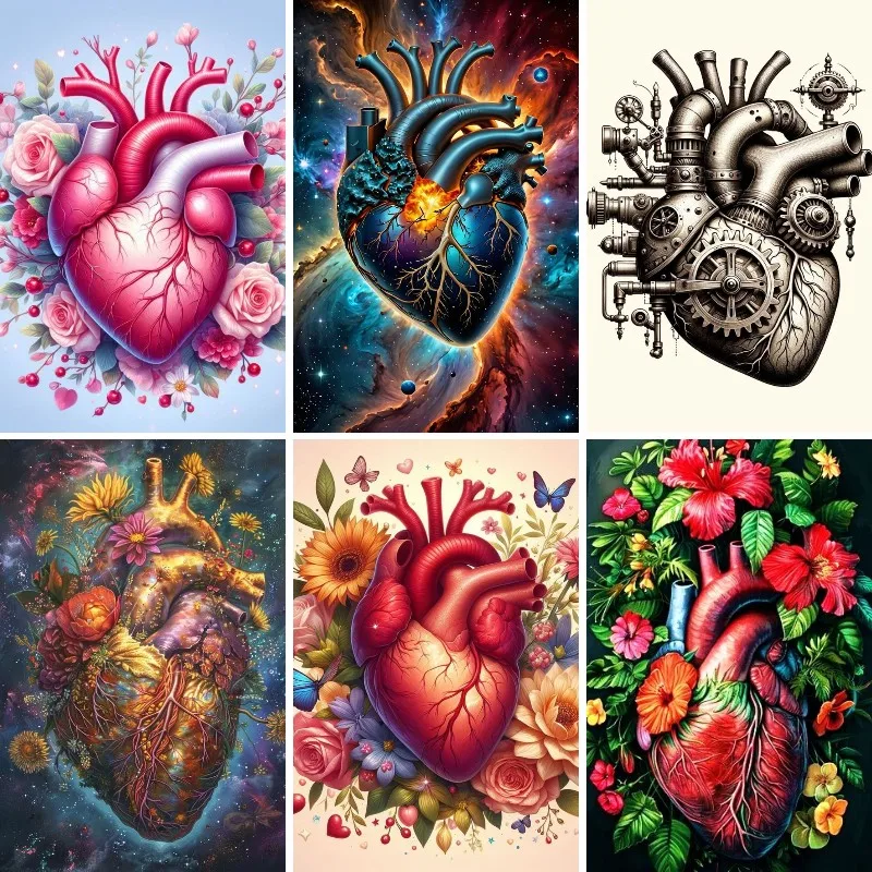 

Diamond Mosaic Cross Stitch Kit, Full Square Rhinestone Pictures ,Anatomy Medical Floral Organs Heart, DIY, 5D