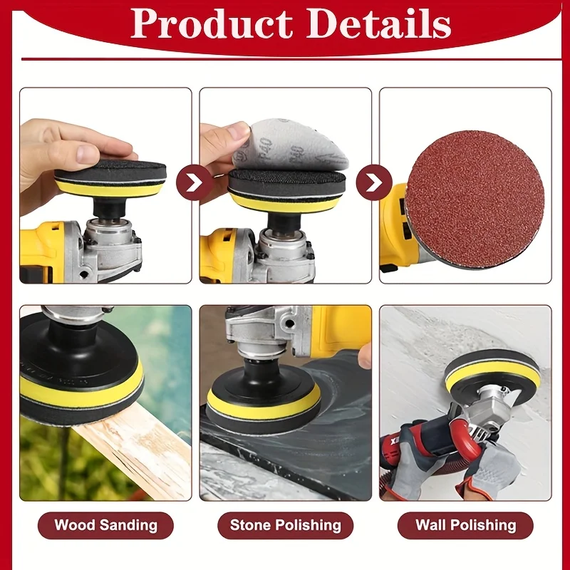 Juego de papel de lija de 4 pulgadas, 22 piezas, incluye almohadilla de respaldo roscada M10 y varilla 80/120/240/600 #   Óxido de aluminio para pulido de automóviles de metal y madera