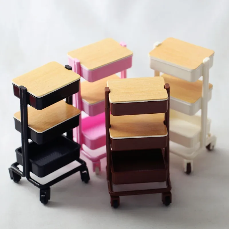 Dollhouse Mini Mobile Cart Miniature Items Wheelbarrow Dining Car Furniture Part Commodity Shelf 1/6 Bjd Dolls House Accessories