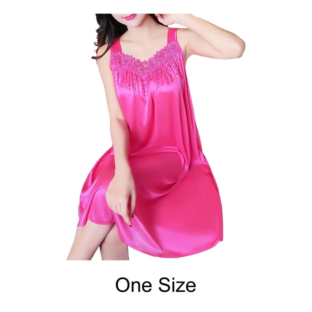 Hot！Women Night Dress Solid Color Sleeveless Knee Length Breathable Great Stitching Women Nightie Lady Pajamas for Female