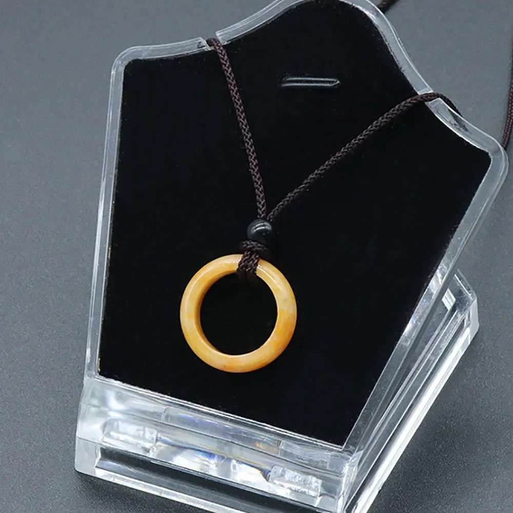 Natural Healing Crystal Stone Ring Circle Pendant Necklace Couple Lover Agate Clavicular Chain Removable Jewelry for Women Men