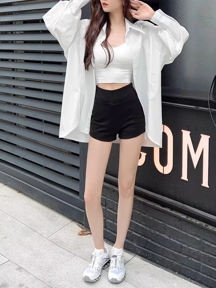 Hot Girl Black Base Layer Shorts Women Summer Outdoor Wear High Waist A-Line Tight Elastic Casual Wide Leg Hot Pants