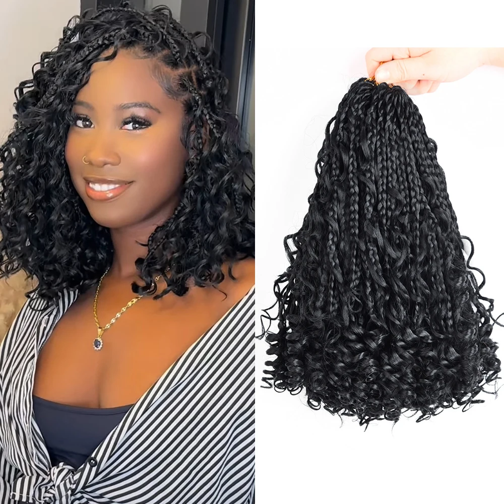 Goddess Box Braids Crochet Hair 10 Inch Pre Looped Boho Crochet Braids with Curly Ends, 8 Packs Synthetic Crochet Hair for Women