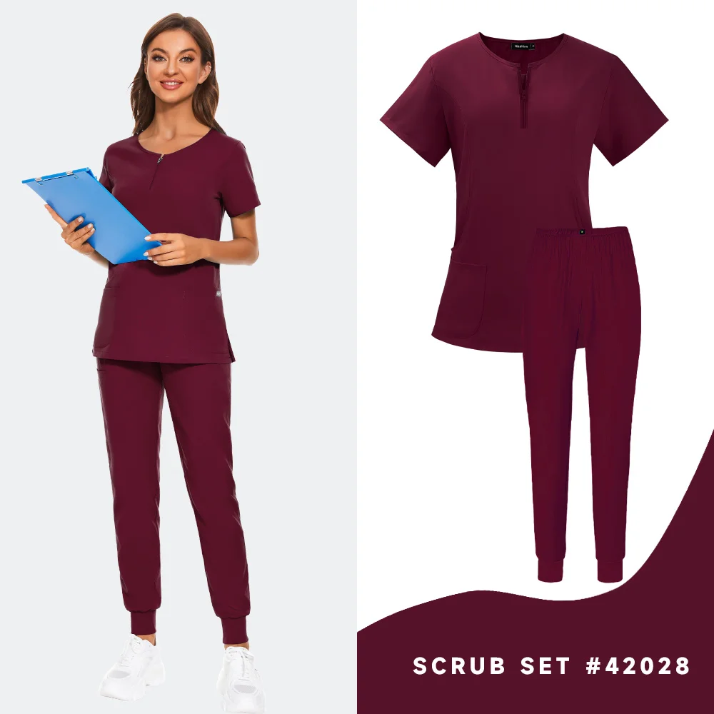 Mode Scrub Suits Scrubs Set Voor Vrouwen Joggers Tops + Broek Ziekenhuis Arts Verpleging Uniform V-hals Effen Kleur Chirurgisch Werkkleding