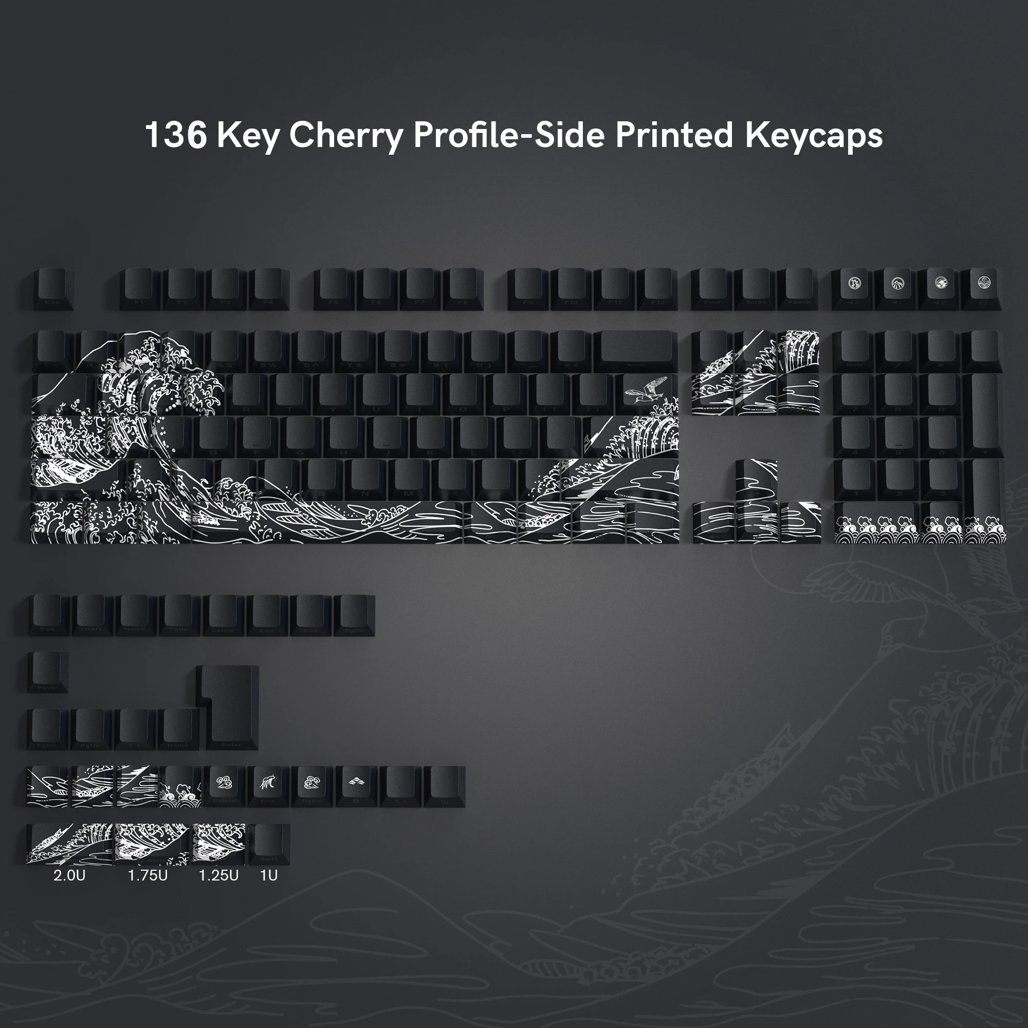 136 Keys Black Coral Sea Side Print PBT Keycaps Backlit 5 Side Dye-Sub Cherry Profile For Cherry MX Gamer Mechanical Keyboard