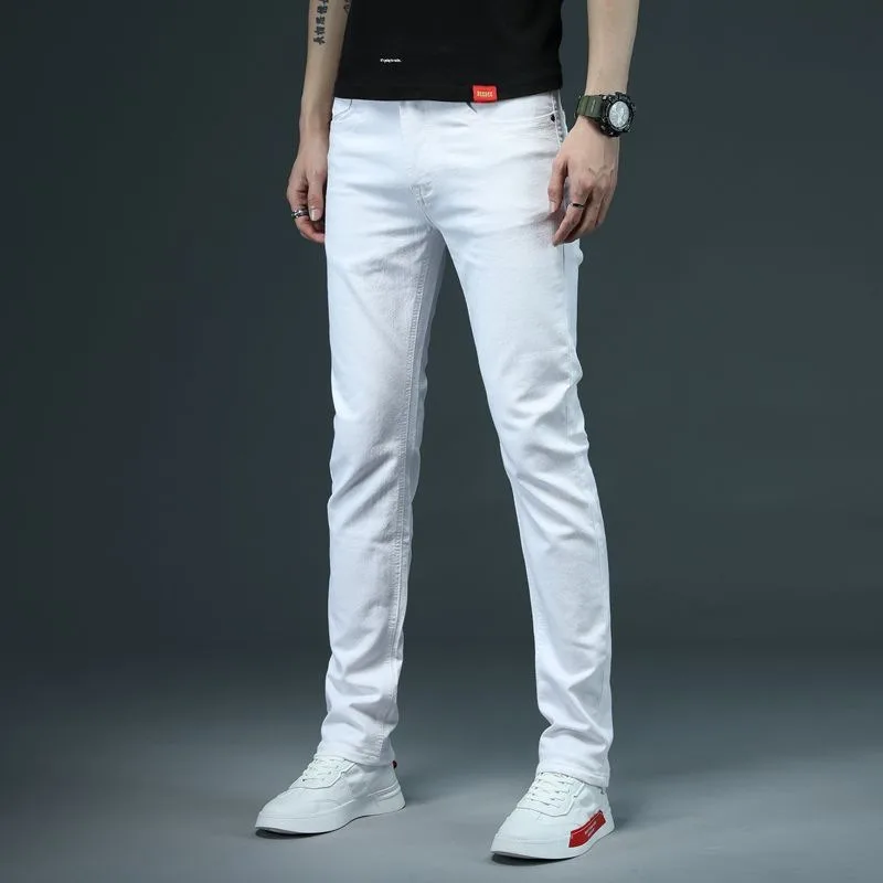 Spring And Autumn New Men's Pure White Jeans Trend Korean Version Multi-Color Men's Slim-Fit Jeans