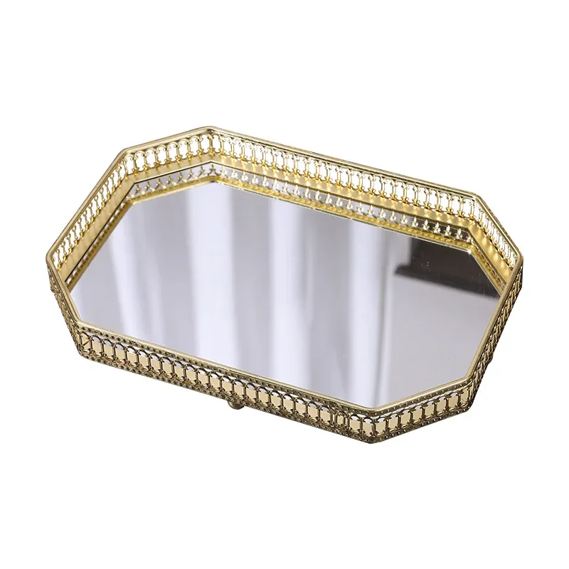 Light Luxury Mirror Metal Tray Cafe Restaurant Home Entrance Storage Tray Sample Pose Decoration Props Trays Decorative