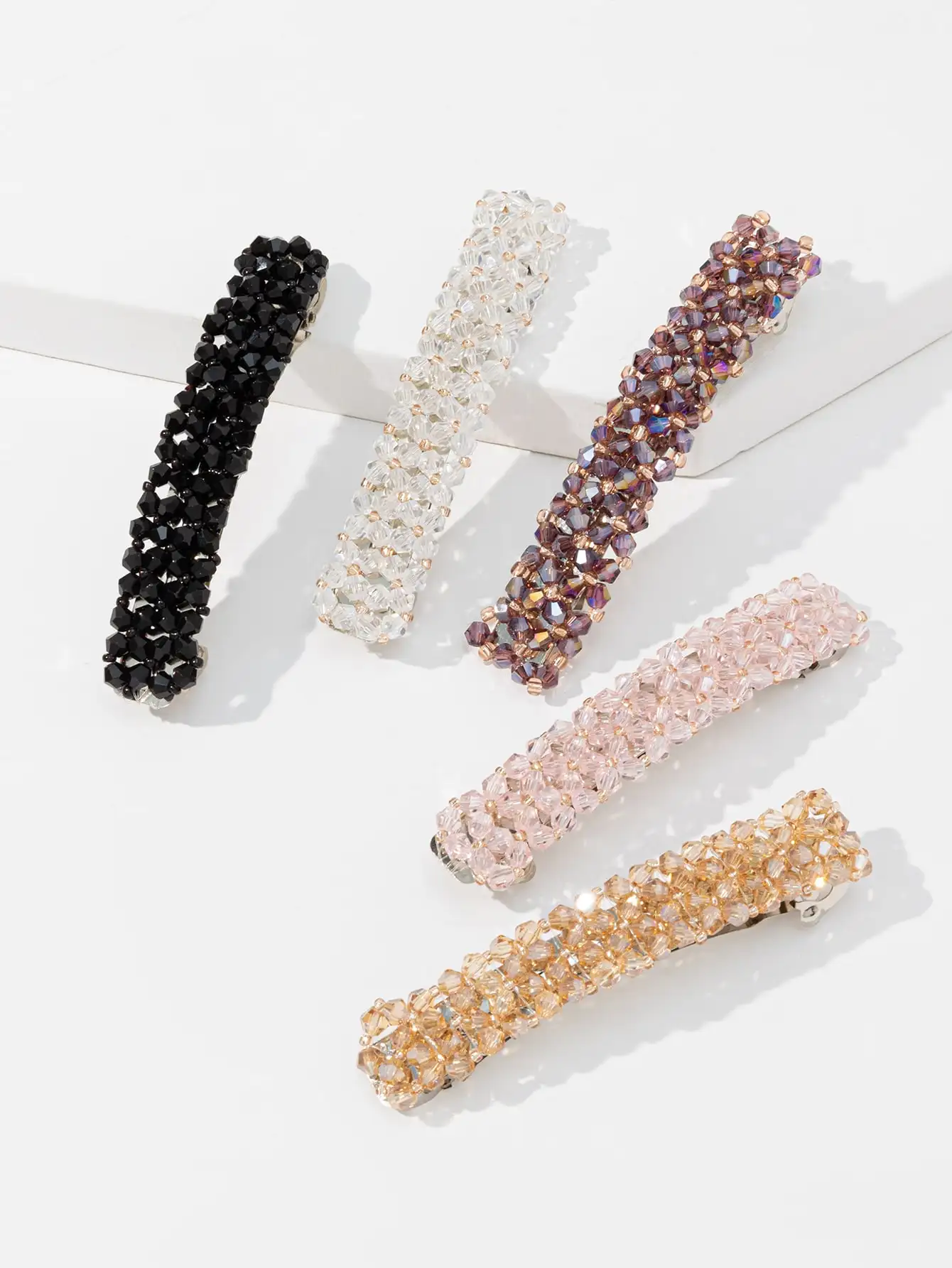 Simple crystal hair clip girls crystal fishing line braided spring clip headdress female side clip image 2