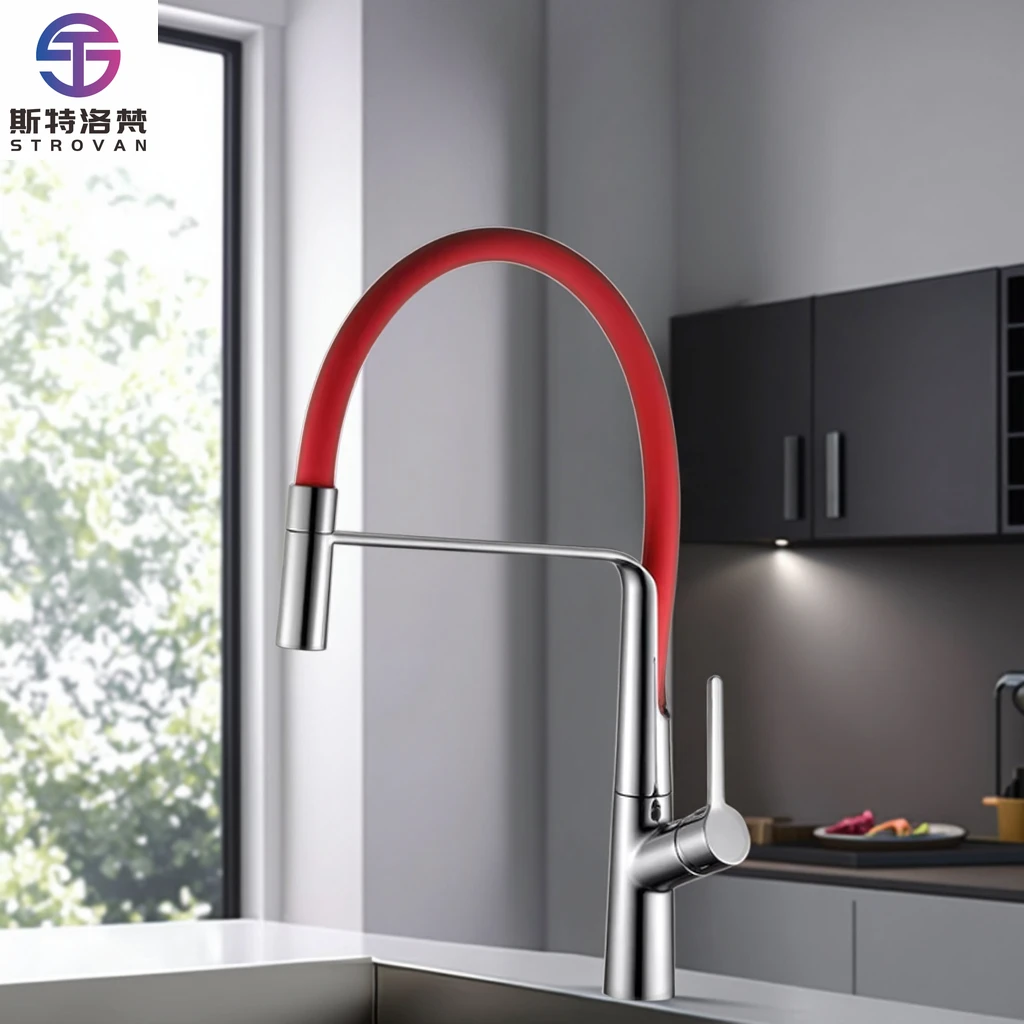 Универсальный монтажный водосберегающий гибкий красный шланг, коммерческий кухонный смеситель для эффективного предварительного очищения