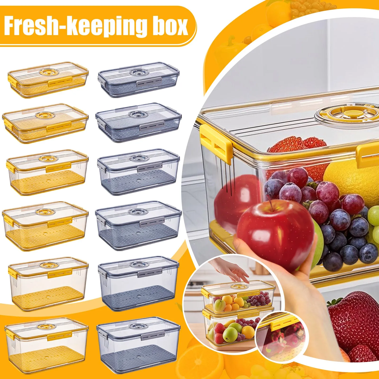 

Square refrigerator storage box,kitchen airtight bread boxes, time recording storage container with lid,timer storage box