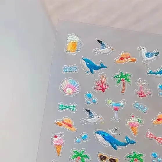 Urocze naklejki na paznokcie w stylu oceanicznym 5D, samoprzylepne ozdoby do paznokci z delfinami, naklejki do manicure, akcesoria.