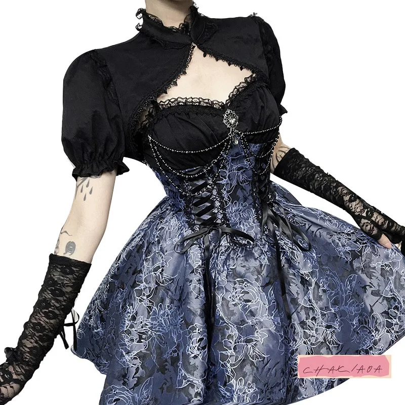 Abito Lolita stile vittoriano vintage giapponese da donna punk gotico viola mini abito da festa moda tinta unita Lolita grembiule ragazza