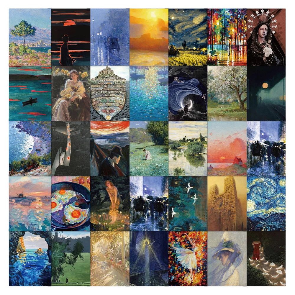 

10/30/63pcs World Famous Oil Painting Stickers Nature Landscape Sticker Guitar Luggage Notebook Wall Waterproof Graffiti Decals