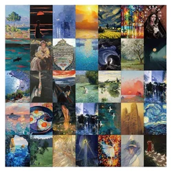 10/30/63pcs World Famous Oil Painting Stickers Nature Landscape Sticker Guitar Luggage Notebook Wall Waterproof Graffiti Decals