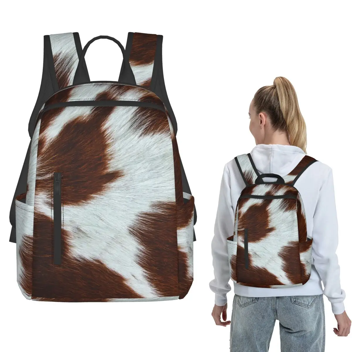 Stylish Cow Fur Cowhide Texture Cow Skin Print Pattern Backpack Daypack Boys Girls BookBag School Bag Shoulder Bags Men Women