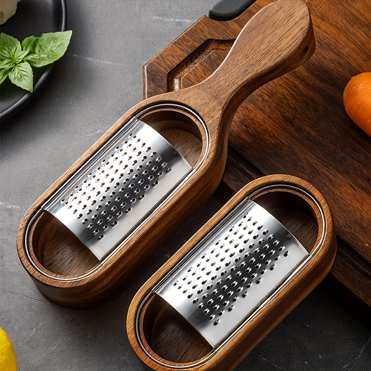 

1PC Stainless Steel Cheese Grater with Acacia Wood Storage Box, Cheese Tool, Shredder, Slicer