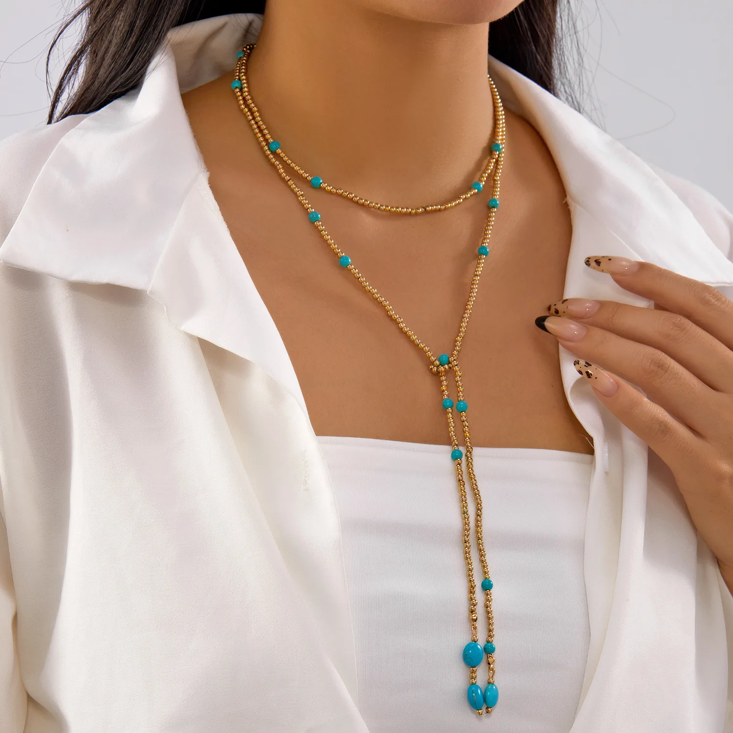Foreign trade new sweater chain, fashionable retro niche design long fringed beaded winding necklace