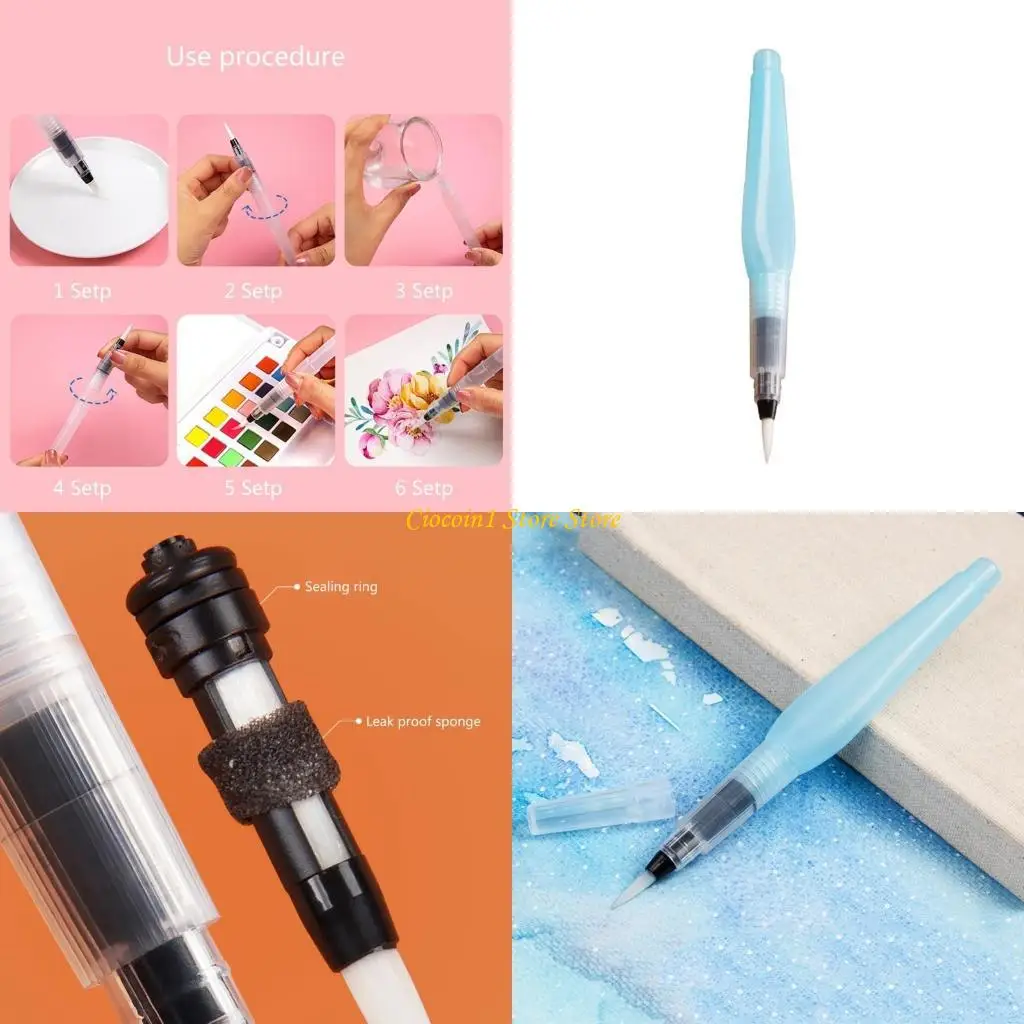 Watercolor Brushes Pens Painting Lettering Traveling Drawing Coloring Pointed Tipped Aqua Brush Refillable Art Supplies