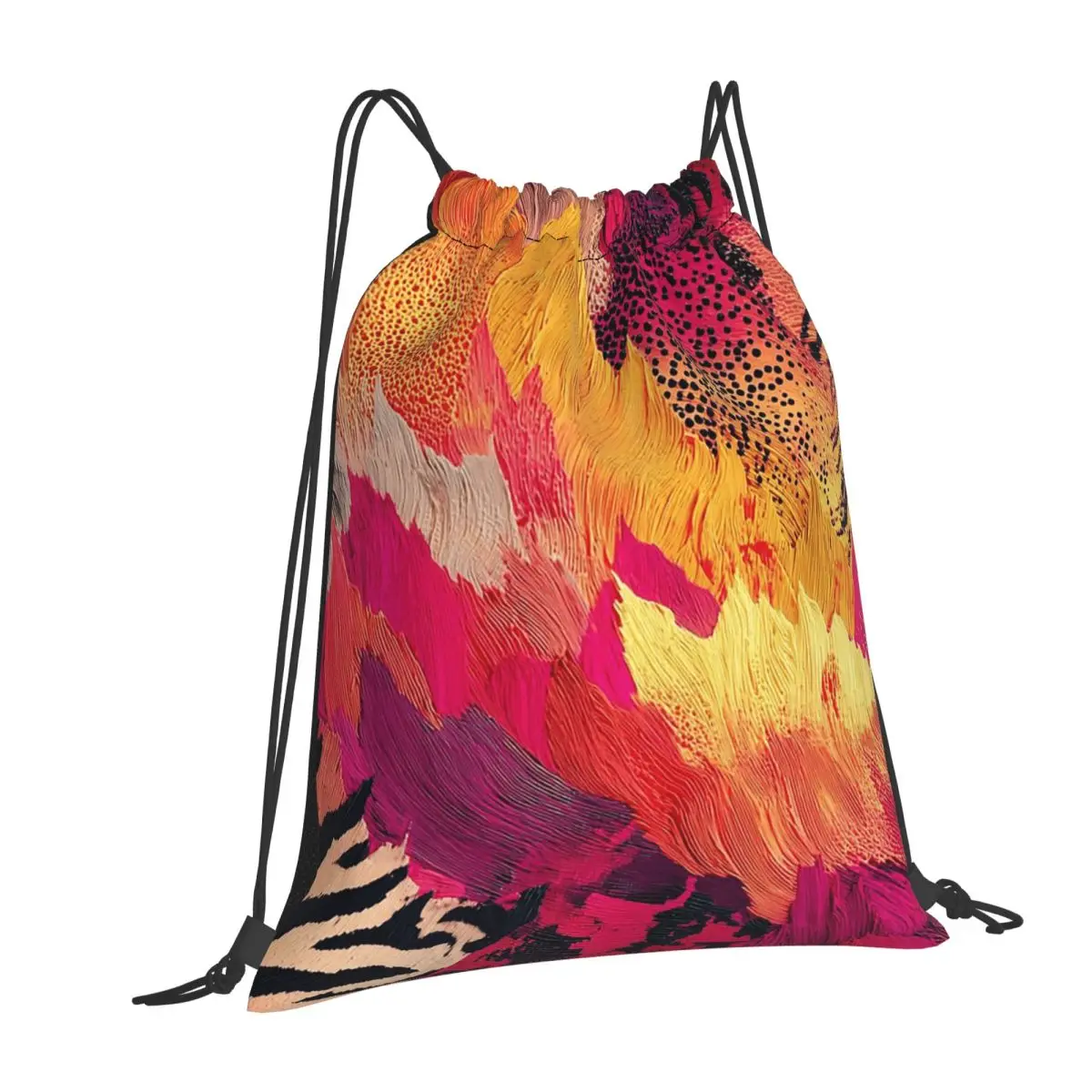 Tropic Colors (Faux) Animal Print Backpacks Multi-function Drawstring Bundle Pocket Sports Bag Book Bags for Travel School