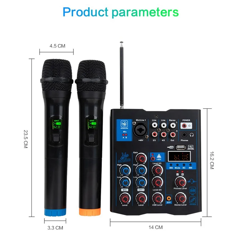 HFES 5 قناة USB جهاز مزج الصوت مع ميكروفون لاسلكي استوديو جهاز مزج الصوت بلوتوث REC DJ وحدة التحكم خلط للكاريوكي سهلة الاستخدام