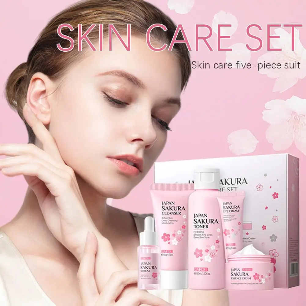 

5pcs/set Gift Box Blossom Skin Care Set Collagen Eye Cream Serum Facial Cleanser Toner Facial Cream Beauty Makeup