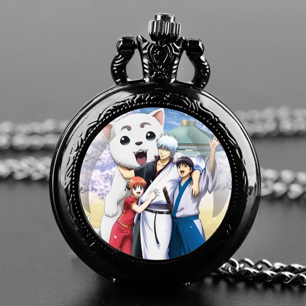 Anime Gintama Design cupola di vetro moda numeri arabi orologio da tasca al quarzo collana ciondolo orologio catena uomo donna regali per bambini