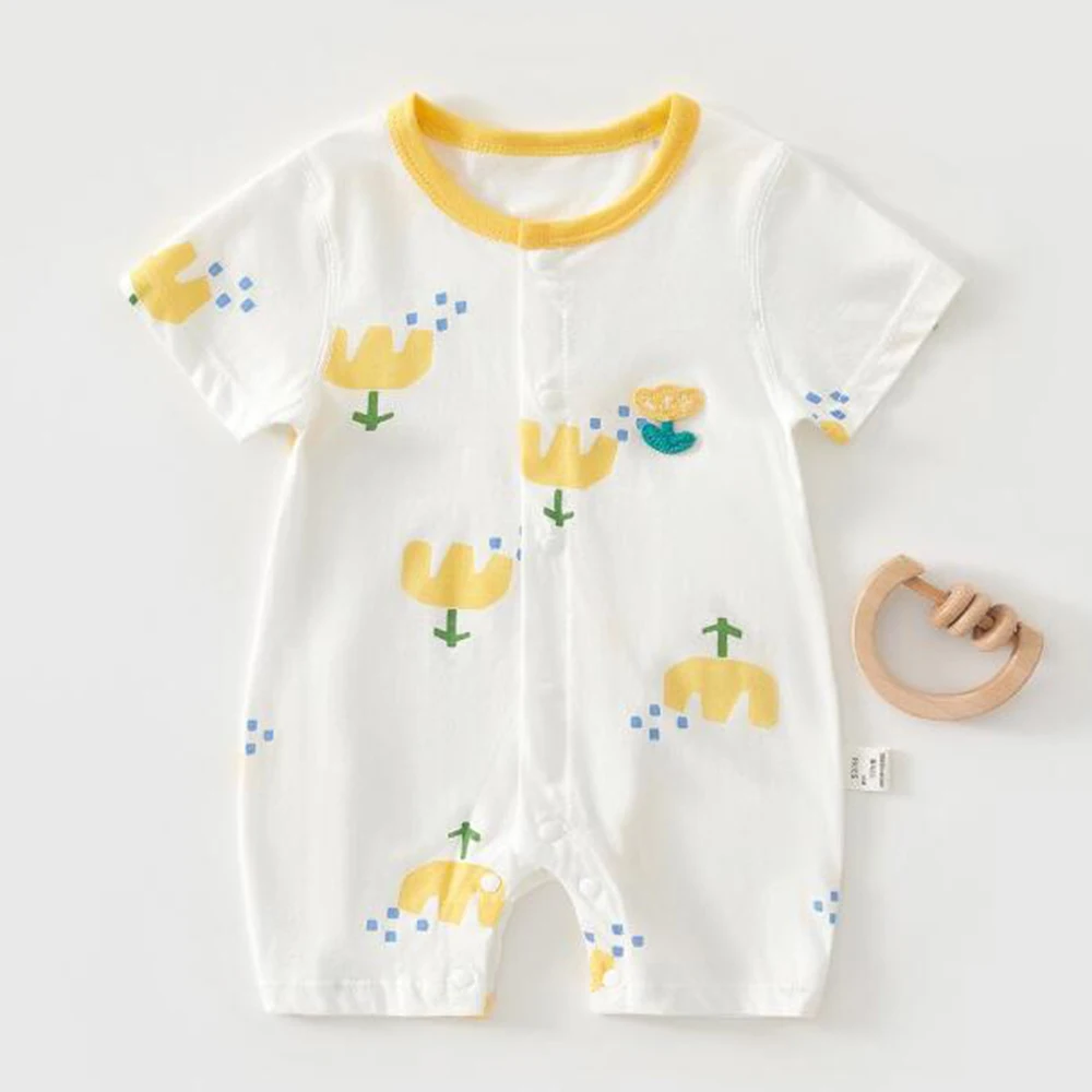 بوتيك ملابس الفتيات الصغيرات الصيف 100% القطن رومبير الأزهار رقيقة نوع الوليد الرضع بذلة الطفل #3