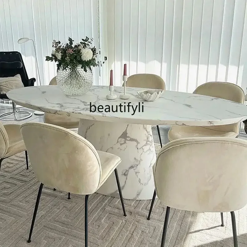 

QItalian Marble Ellipse Dining Table Nordic Natural Marble Dining-Table Marble Ellipse Dining Table round Table