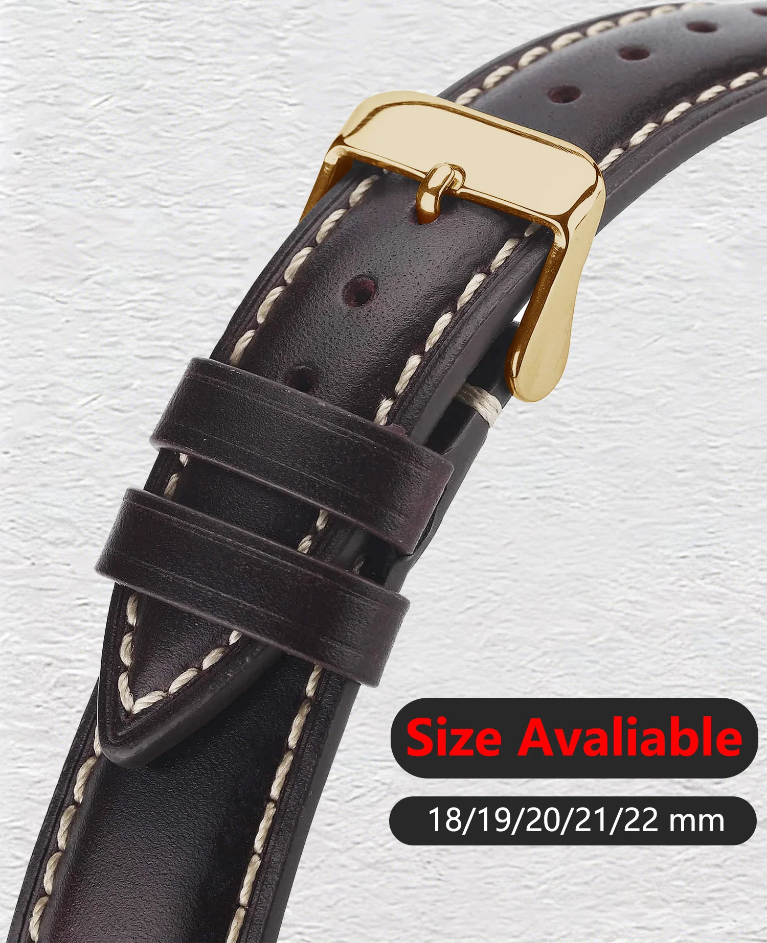 Wachs-Echtleder Uhrenarmband für Herren und Damen, Vollnarbiges Naturleder 18/19/20/21/22 mm Uhrenarmband mit Edelstahl-Schnalle – Detail 4