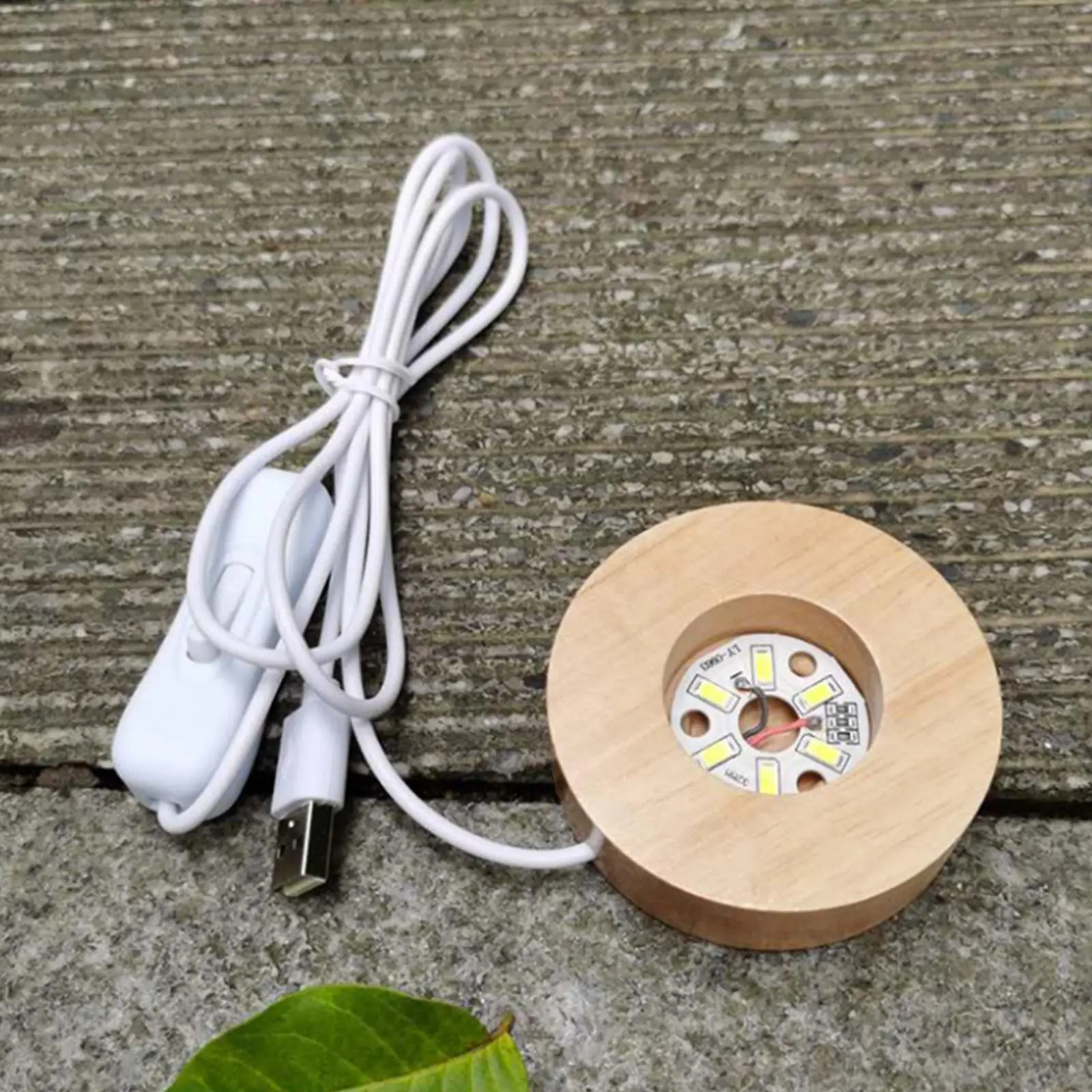 LED Lamp Base, 70mm Wooden Lights USB Powered Lamp Base Stand for Jewelry Resin Material Art Vase Acrylic