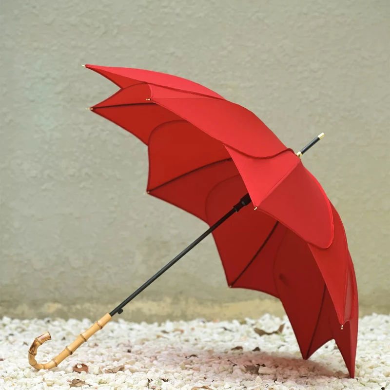 Red Wedding Umbrella Floral Bridal Parasol Chinese Marriage Ceremony Prop Long Lasting Symbol Decorative Flower Rain Shelter
