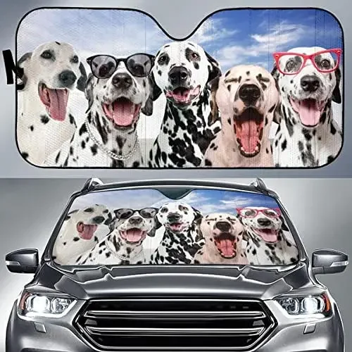 Dalmatian Team Blue Sky Pattern Car Sunshade, Dalmatian Auto Sunshade for Car Decor, Gift for Dalmatian  Car Windshield Visor