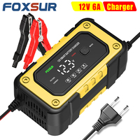 FOXSUR Smart Car Battery Charger for 12V 6Amp Automotive Motorcycle Truck AGM Gel Wet Lead Acid Starter Battery Cars Accessories