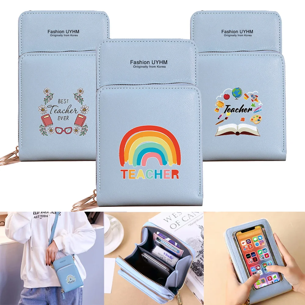 Women's Wallets Mobile Phone Bags Card Package Teacher Print Coin Purse for Apple/Huawei Cell Phone Pack Female Crossbody Bag