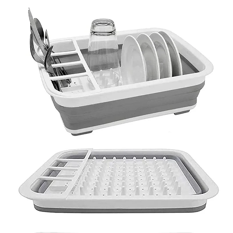 Kitchen Foldable Dish Rack Storage Water Leakage Plastic Tableware Bowl Dinnerware Drain Bowl Tray Home Drying Rack Washable New