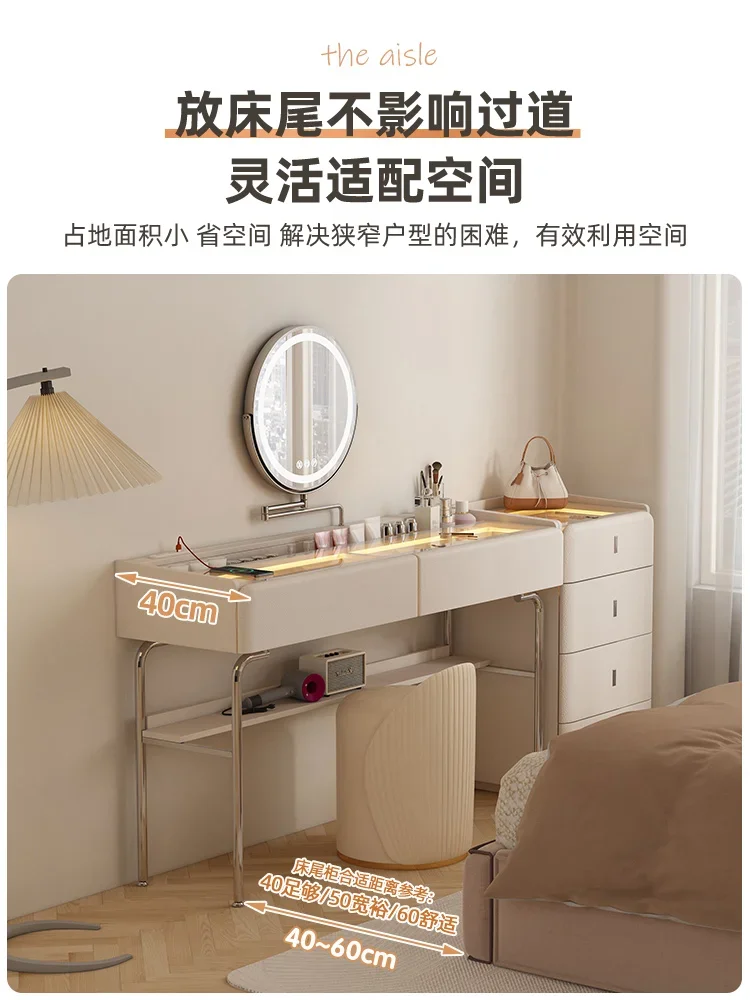 New cream style makeup table, dressing table, bedroom 80cm, small-sized glass countertop, light luxury acrylic makeup table