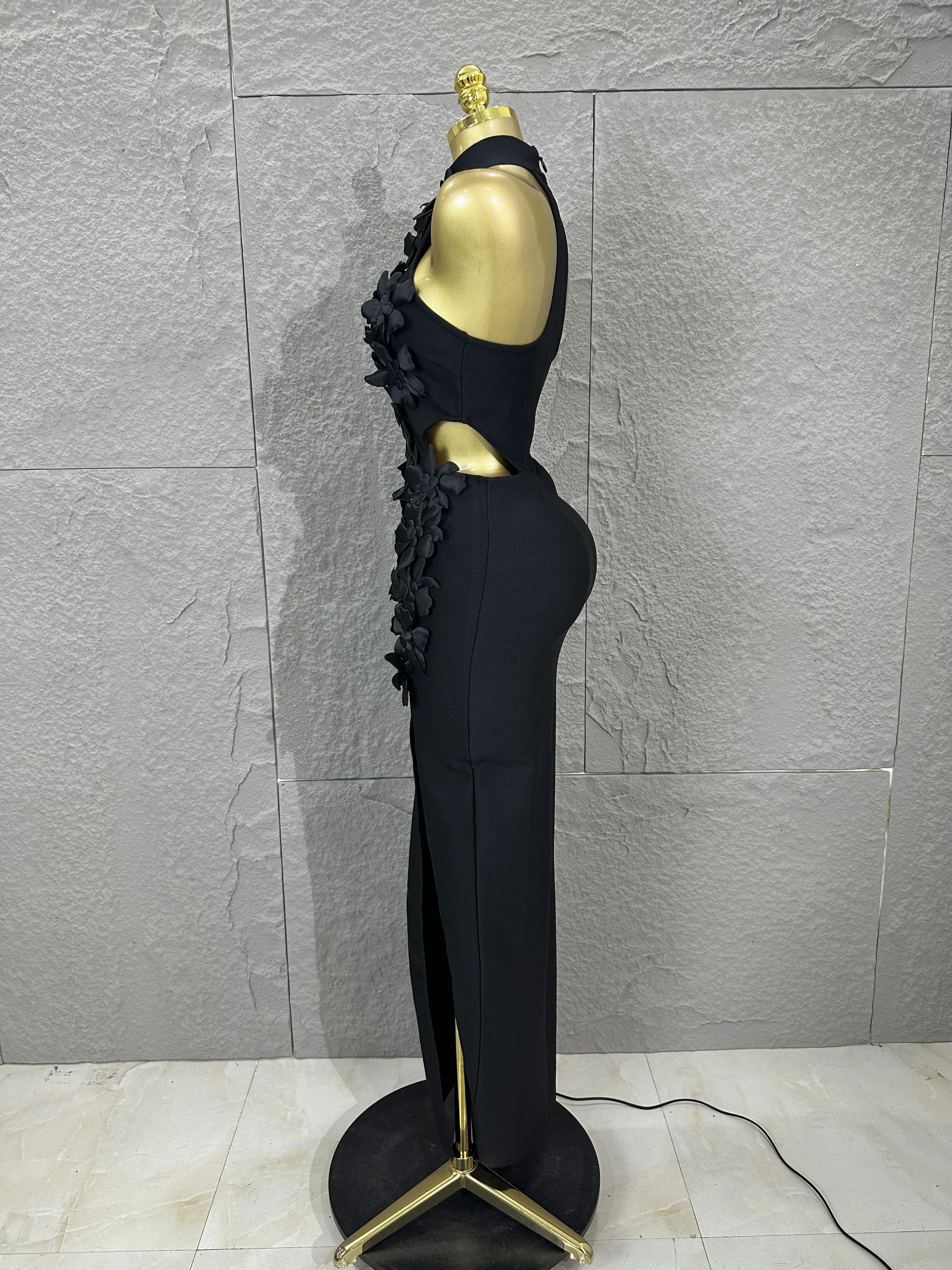 Luksusowa Impreza Urodzinowa Elegancka Dzianinowa Odzież Sukienka dla Gościa Kobiety Seksowna Bez Rękawów Kwiatowa Midi Rozcięcie Obcisła Sukienka Bandage