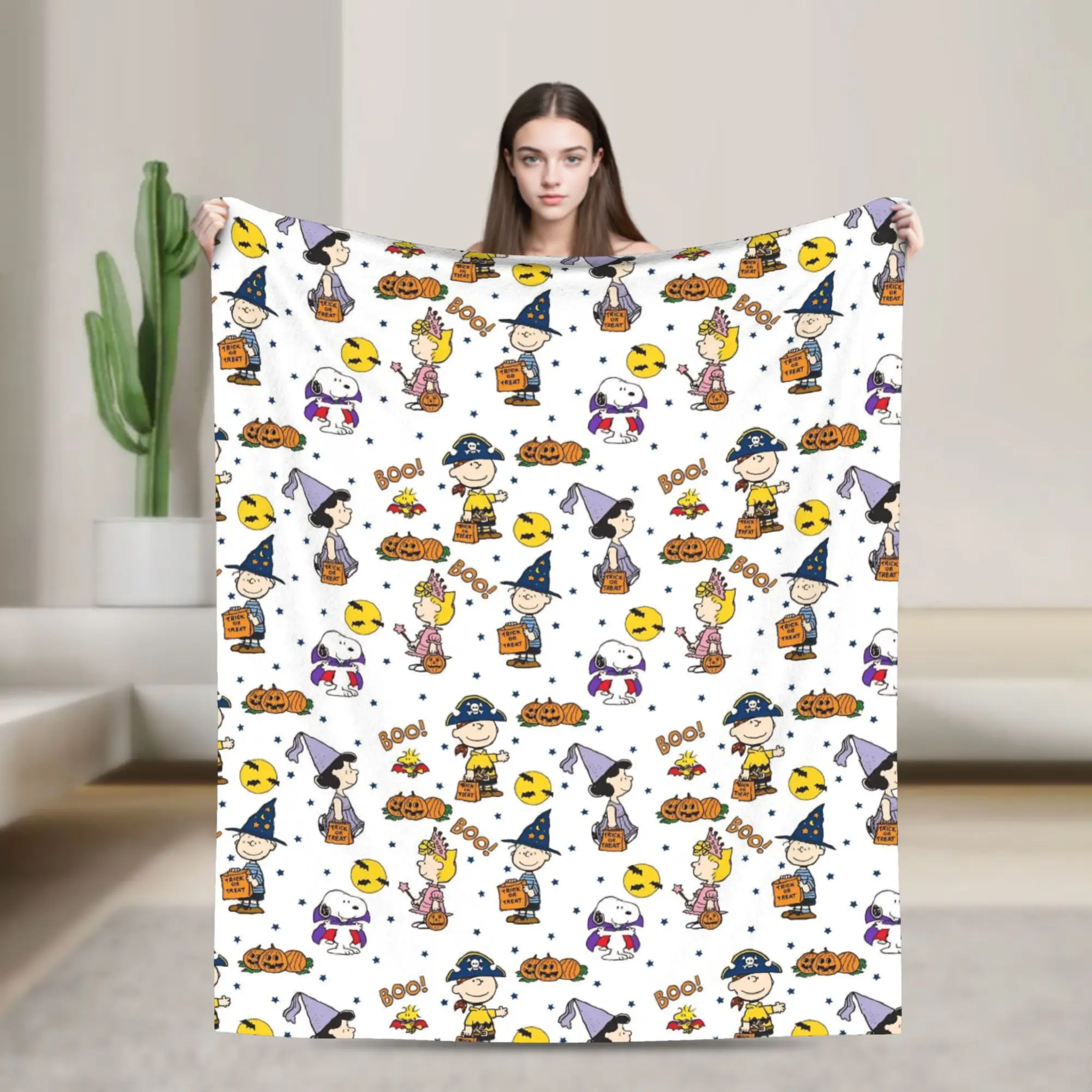 Halloween Snoopys Blanket Coral Fleece Plush Spring Autumn Boo Pumpkin  Multifunction Warm Throw Blanket for Sofa Car Quilt