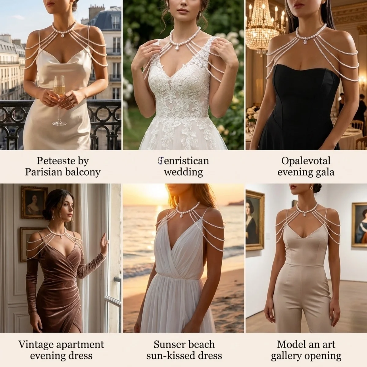 Imitationsperlen-Schulter-Choker-Halskette für Damen, elegante mehrschichtige Perlen-Quasten-Körperkette, schicker Sommer-Hochzeits-Körperschmuck – Detail 12