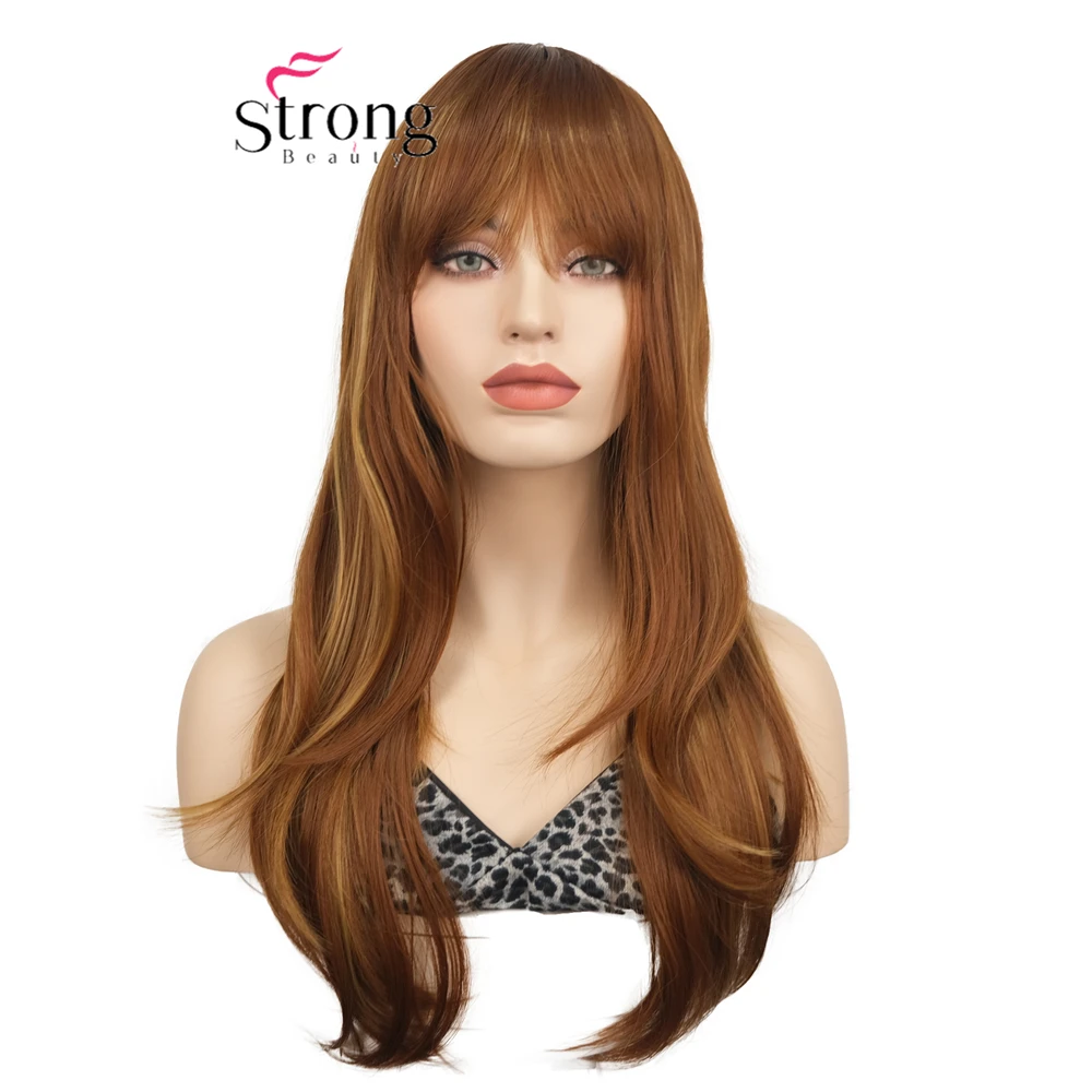 

Длинные многослойные волосы с челкой, прямые волосы из синтетического волокна для ежедневного использования или парик для вечеринок (имбирно-оранжевый)