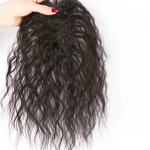 Imagen 1 del producto Peluquín rizado de cabello humano Color Natural/marrón oscuro adecuado para la caída del cabello y volumen raro pieza de cabello de mujer 8x12cm 12x12cm