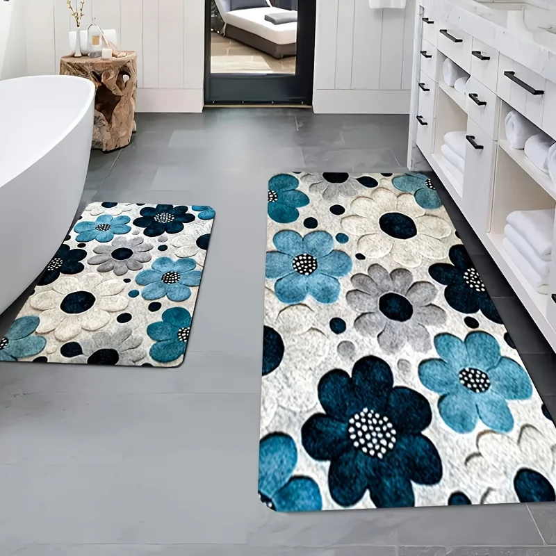 VIKAMA American Floral Kitchen And Bathroom Floor MATS, Non Slip And Absorbent Long Strip MATS, Corridor Carpets, Home Decor