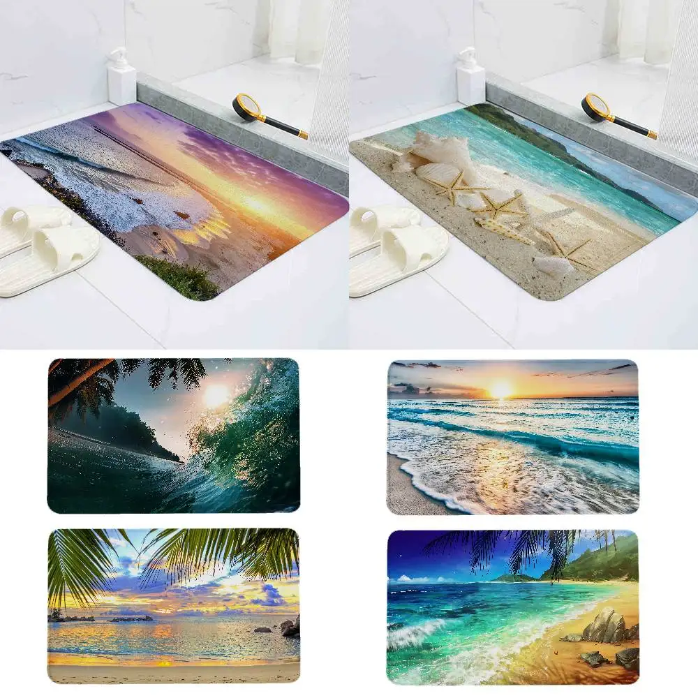 

Ocean Beach Landscape Home Durable Floor Mat For Entrance Bedroom Washroom Bathroom Doorways Absorbent Non-Slip Foot Mats