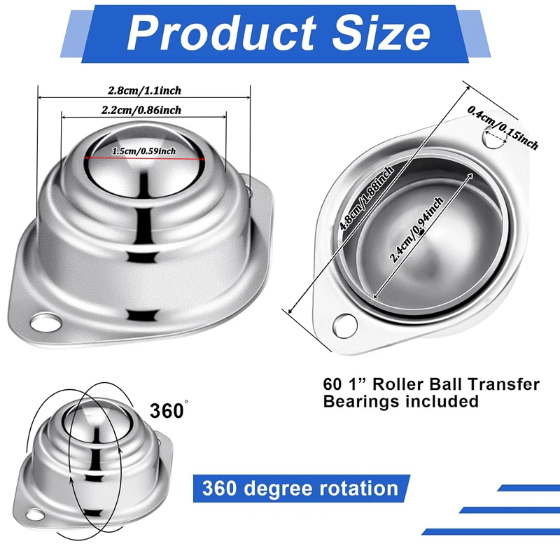 1/2/4/8Pcs Stainless Steel Swivel Ball Caster Wheel Furniture Steel Roller Ball Metal Universal Wheel for Trolleys Hardware