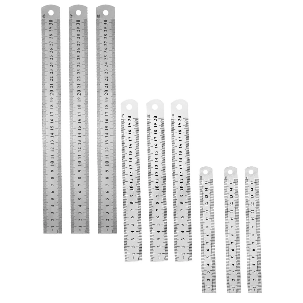 9pcs Stainless Steel Ruler Short Scale Measuring Tool Metal Straight Office Student Stationery Math Class School Supplies