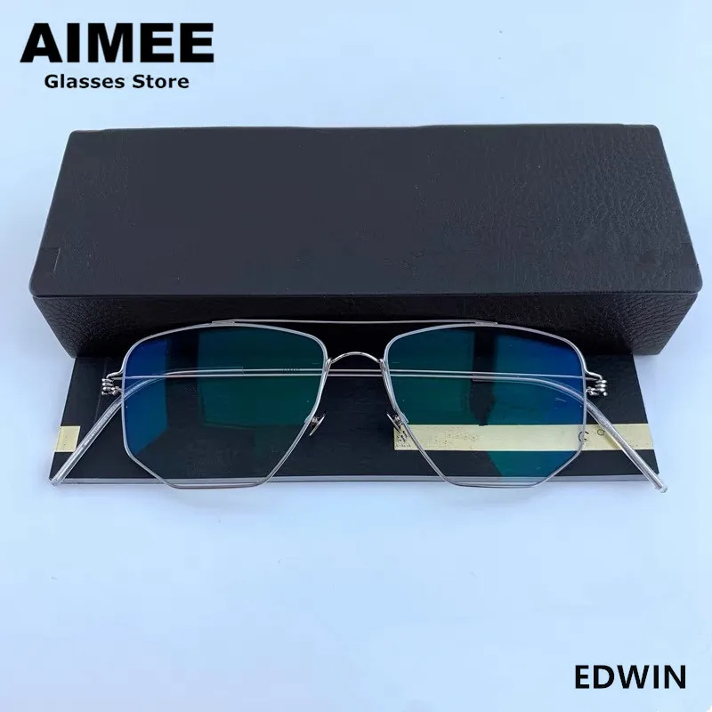 Denmark Brand Titanium Glasses Frame Men Women Double-Beam Square Eyewear Screwless Handmade Eyeglasses Frames Edwin Oclus De