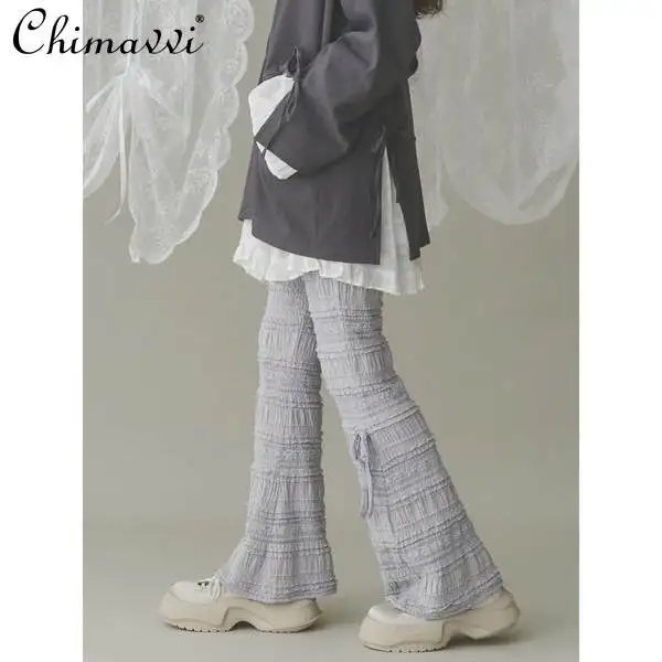 

Japanese Sweet Bow Lake-up Elastic Waist Lace Leggings Cute Girl Women's Casual Micro-pull Trousers 2025 Summer New