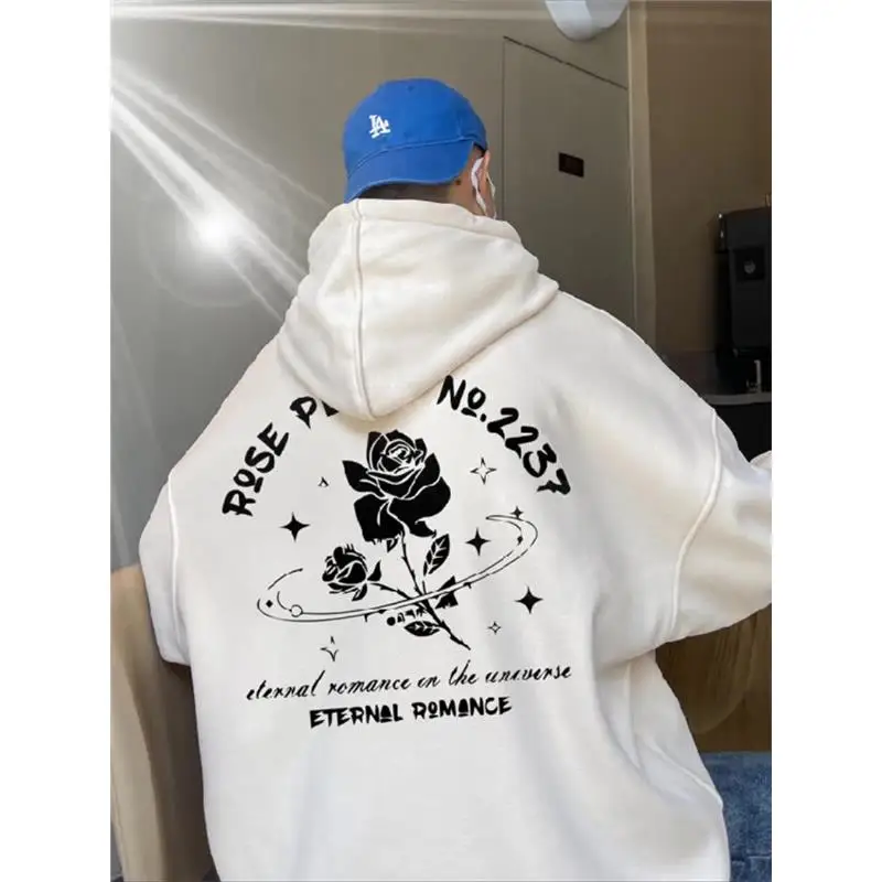 

Мужская толстовка большого размера (до 300 фунтов) с принтом роз, осенне-зимняя, повседневная, модная, утепленная, удобная посадка