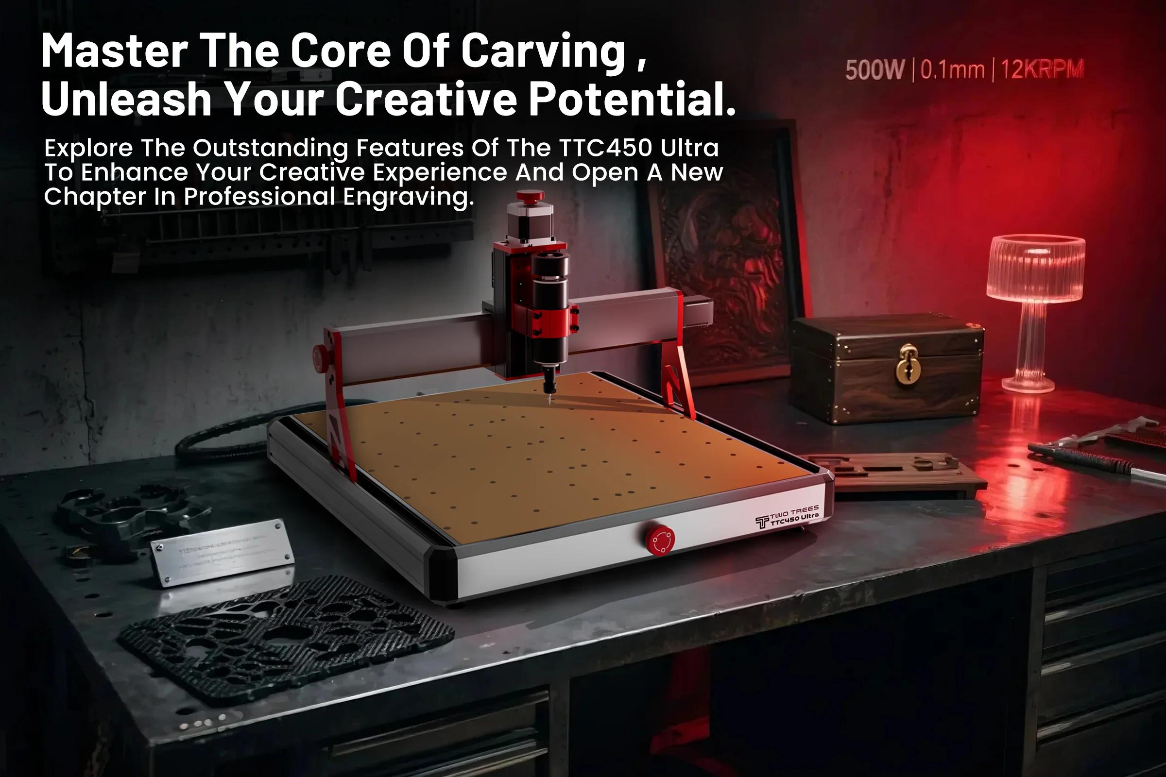 Twotrees TTC450 Ultra High Precision CNC Router 3-Axis/4-Axis Milling Cutting Machine 500W Spindle Carving Metal CNC Engraver
