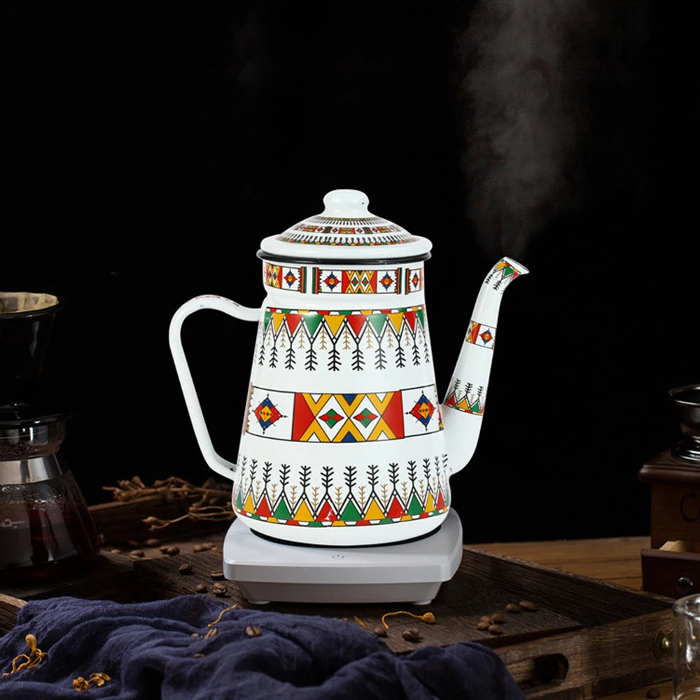 1.5L Enamel Coffee Kettle, Gooseneck Spout Enamel Kettle, Stovetop Heatable Tea Kettle for Home Use, Hand Drip Coffee Pot